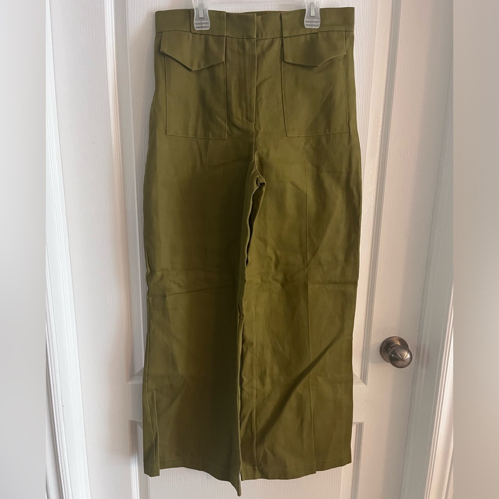 Italian Made 100% Cotton Army Green Utility Wife Leg Pants